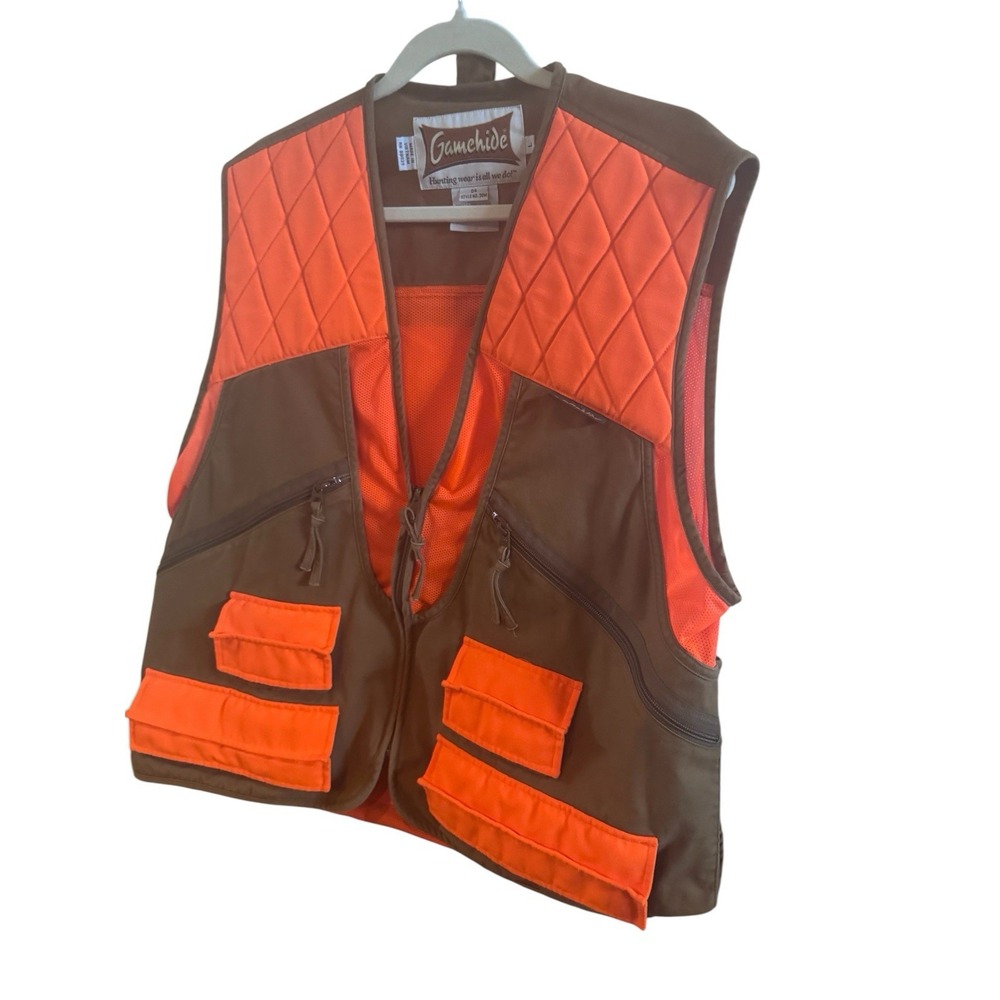 Game Hide Upland Pheasant Hunting Vest Men's Size Large Tan/Orange Cargo Pockets - Picture 2 of 9